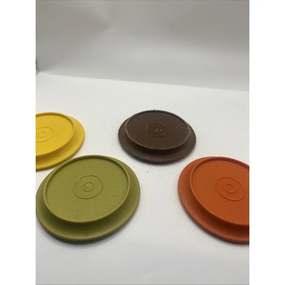 4 Vintage 1970s Tupperware Harvest Coaster Coffee Cup Mug Lid Replacement (5)